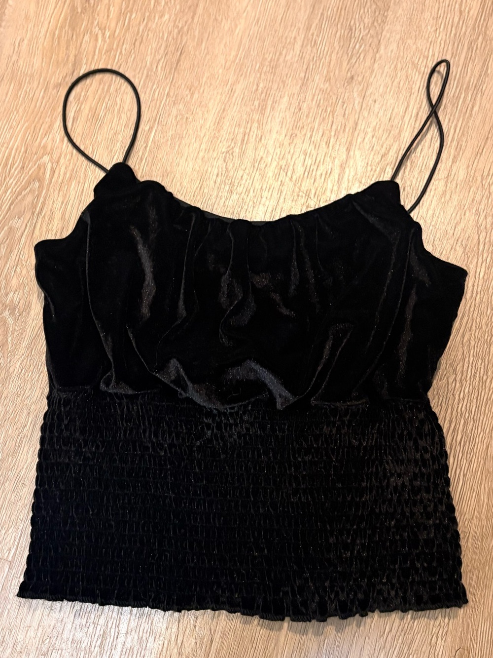 Crave Fame Black Velvet Smocked Cami